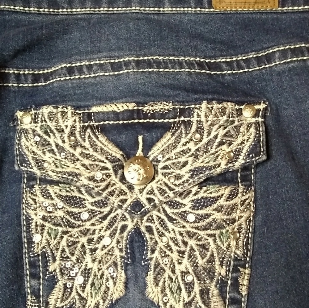 New Love Indigo Butterfly Bling Pocket Jeans Blue